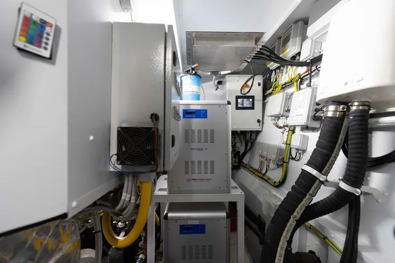 Slide: The Image of Engine room of 2024 Sanlorenzo SL90A yacht, showcasing advanced electrical systems and wiring. - 98
