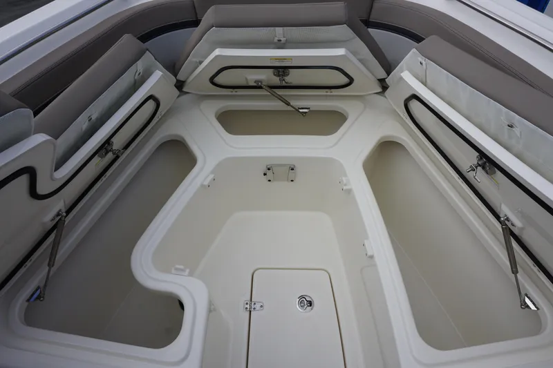 Slide: The Image of 2026 Boston Whaler 330 Vantage boat storage compartments, open and spacious design. - 41