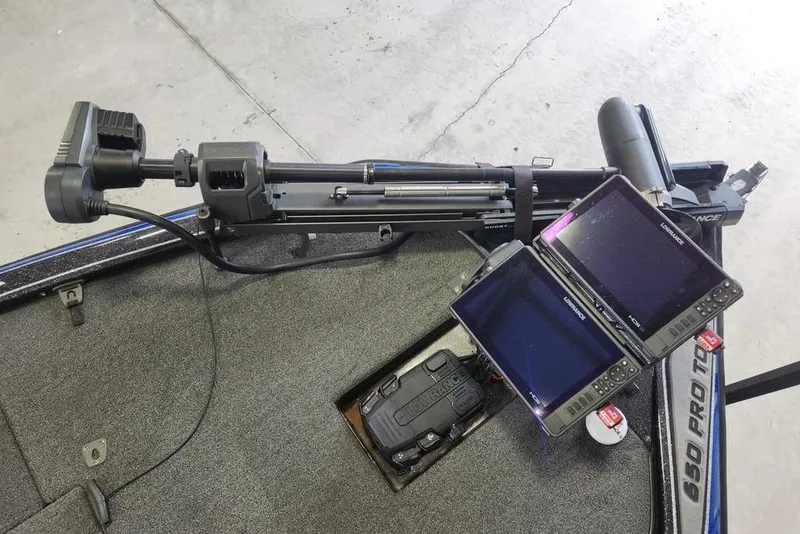 Slide: The Image of 2021 Blazer 650 Pro Tour boat with advanced navigation and sonar equipment. - 6