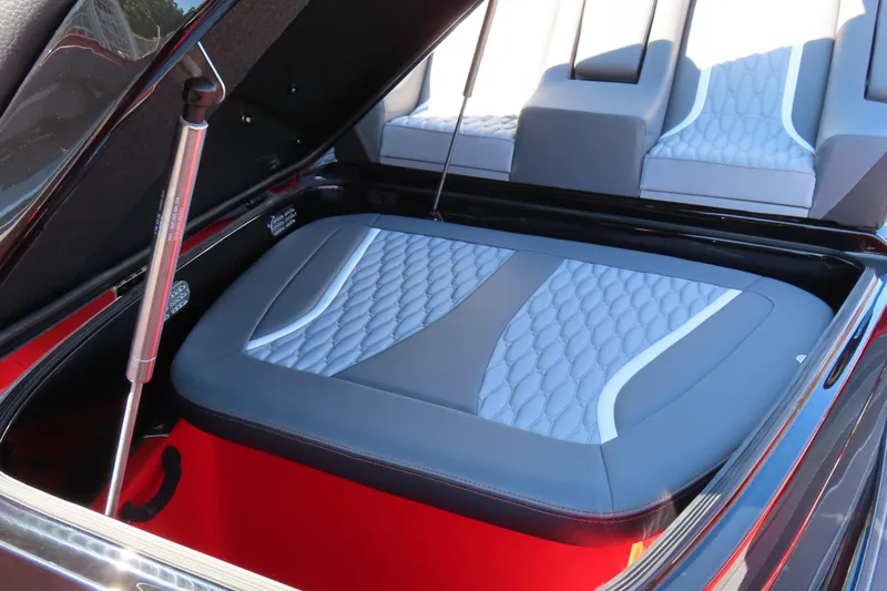 Slide: The Image of Luxurious interior of 2026 MTI 42 v boat with quilted seating and modern design. - 10