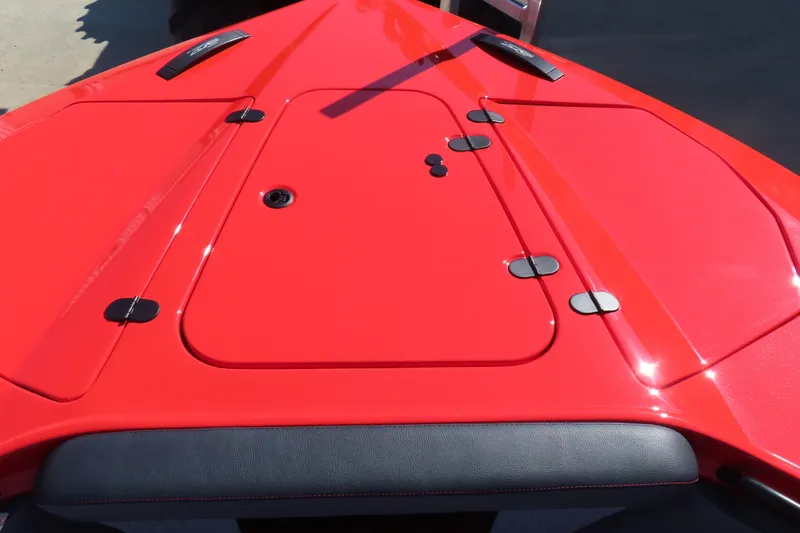 Slide: The Image of Red MTI 42 v boat deck, 2026 model, featuring sleek design and modern hardware. - 8