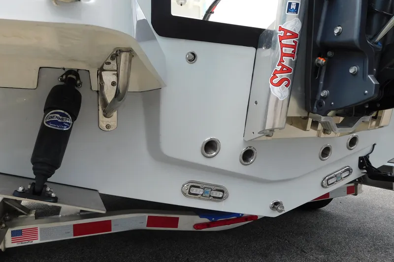 Slide: The Image of 2026 Pathfinder 2200 TRS boat transom with Atlas and Bennett components. - 15