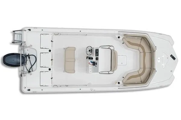 Slide: The Image of Manufacturer Provided Image: 2014 NauticStar 210 Angler boat, top view, white with beige seating, outboard motor. - 8