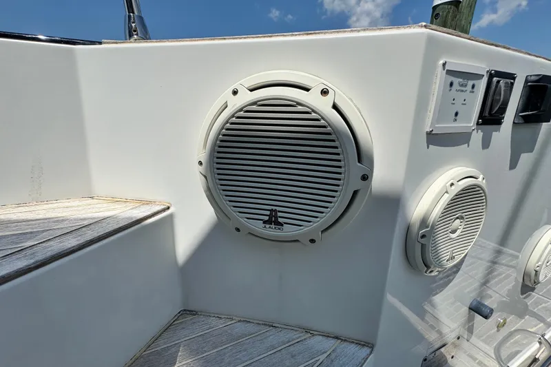 Slide: The Image of 2018 Beneteau Gran Turismo 46 boat speakers and control panel on deck. - 53