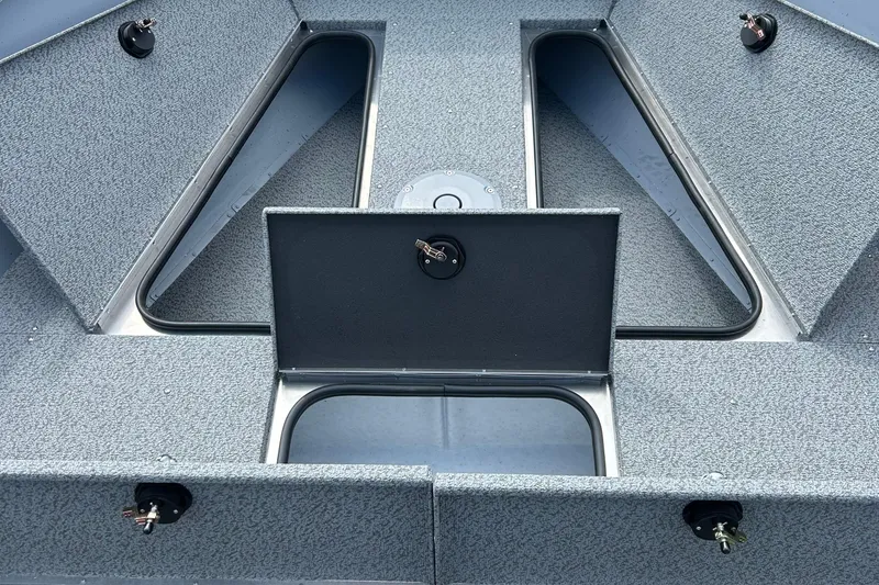 Slide: The Image of 2026 Lund 2075 Alaskan Sport boat storage compartments with open hatches. - 20