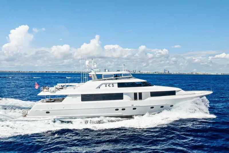 The Image of Luxurious 2011 Westport yacht cruising on open sea under clear blue sky. - 1