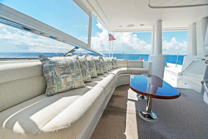 Slide: The Image of Luxurious 2011 Westport yacht interior with plush seating, ocean view, and elegant decor. - 31