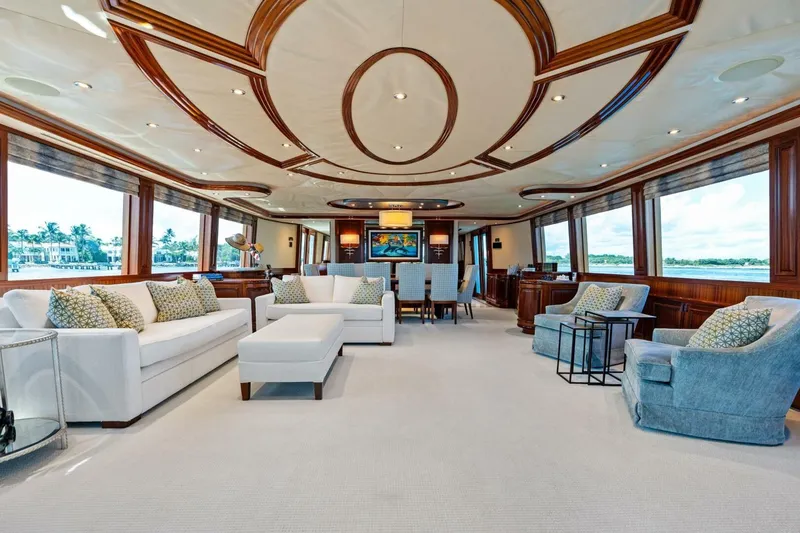 Slide: The Image of Luxurious interior of 2011 Westport yacht with elegant seating and panoramic windows. - 34