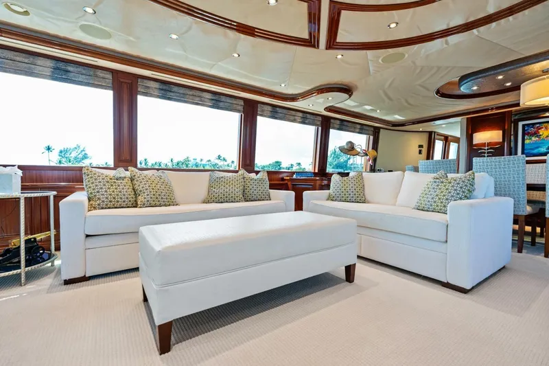 Slide: The Image of Luxurious 2011 Westport yacht interior with elegant white sofas and panoramic windows. - 35