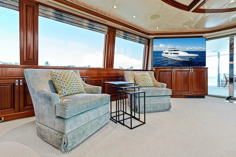 Slide: The Image of Luxurious 2011 Westport yacht interior with plush seating and ocean view. - 36