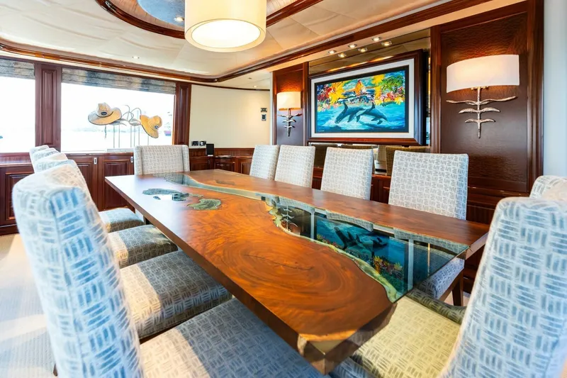 Slide: The Image of Luxurious yacht dining room with artistic table and marine-themed decor, Westport 2011 model. - 40