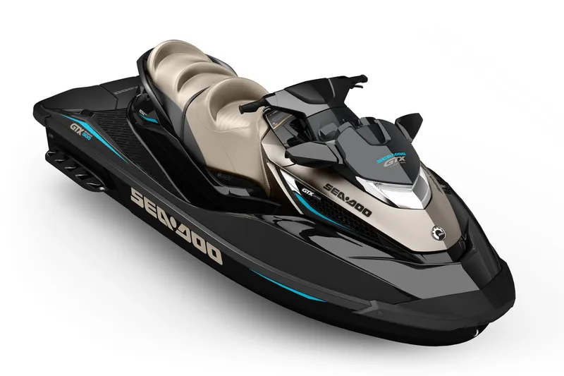 Slide: The Image of Manufacturer Provided Image: 2016 Sea-Doo GTX Limited 300 jet ski, black and beige, side view. - 3