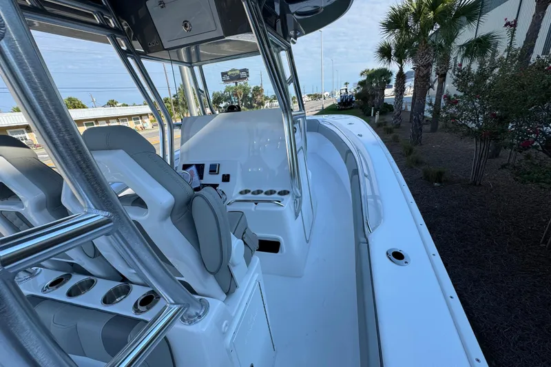 Slide: The Image of 2026 Cape Horn 31 T boat interior with Garmin navigation system and sleek design. - 15