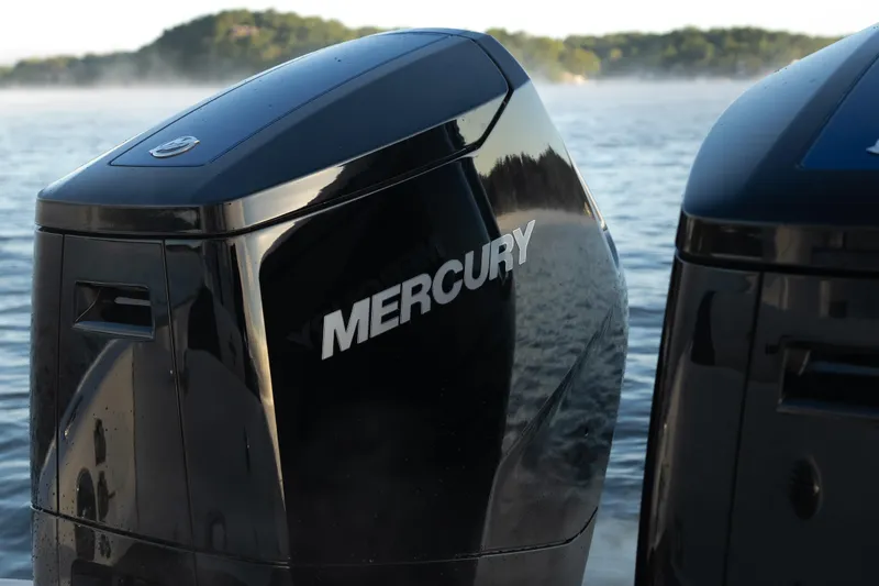 Slide: The Image of Mercury outboard engines on a 2026 Fountain 39 DX boat, with scenic water backdrop. - 17