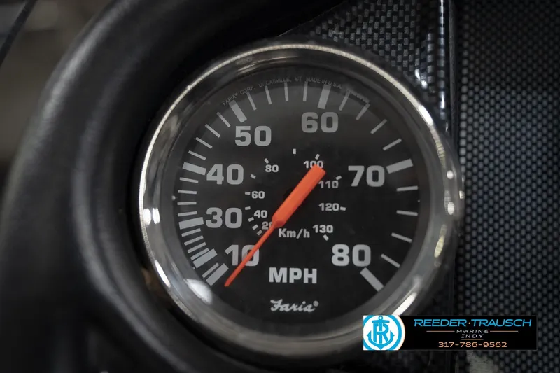 Slide: The Image of Close-up of a 2015 Triton 18TRX speedometer displaying speed in MPH. - 29