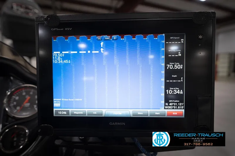 Slide: The Image of Garmin GPSMAP XSV display on 2015 Triton 18TRX, showing sonar and navigation data. - 34