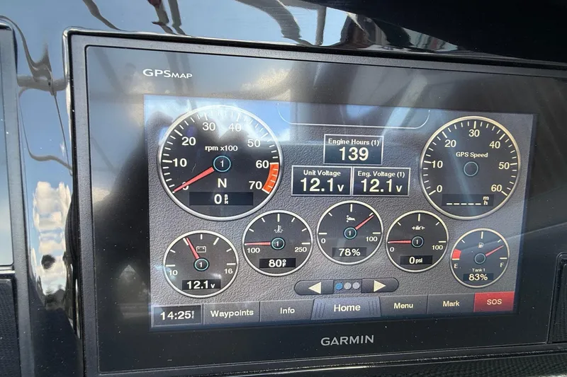 Slide: The Image of Garmin GPS display in 2019 Cobalt R3 showing engine metrics and navigation data. - 9