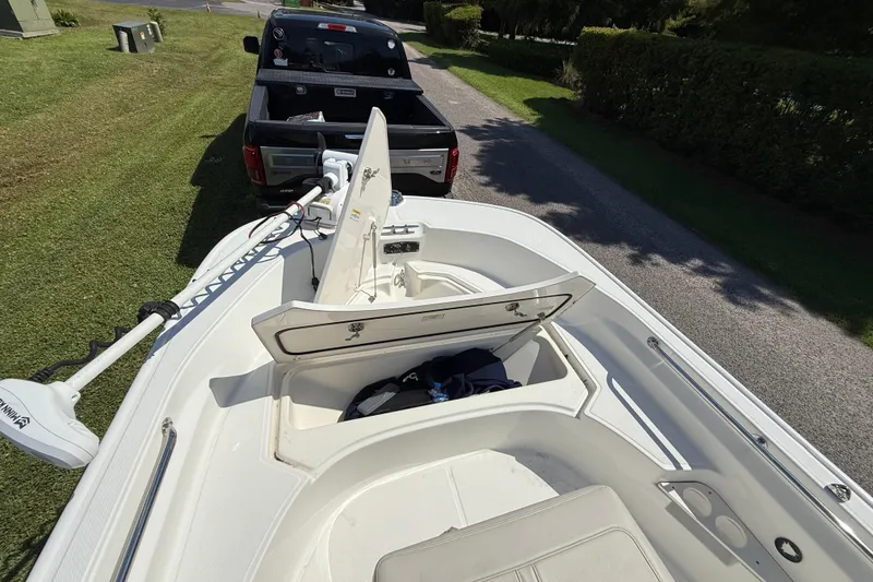 Slide: The Image of Minn Kota Riptide i-Pilot system on 2022 Boston Whaler 170 Montauk boat. - 8