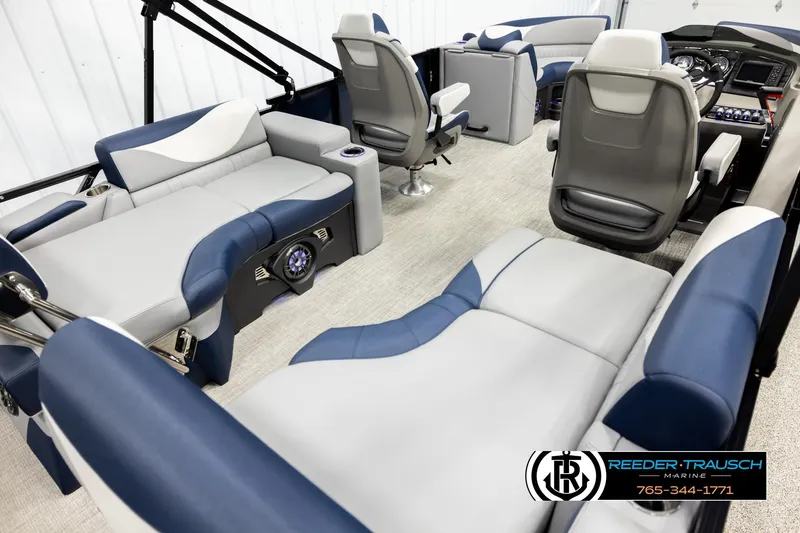 Slide: The Image of Luxurious interior of 2026 Avalon LSZ QLS pontoon boat with plush seating and modern design. - 12