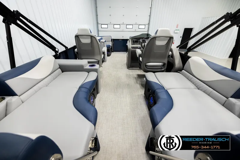 Slide: The Image of Luxurious interior of 2026 Avalon LSZ QLS pontoon boat with plush seating. - 16
