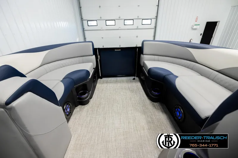 Slide: The Image of Luxurious interior of 2026 Avalon LSZ QLS pontoon boat with plush seating and modern design. - 18