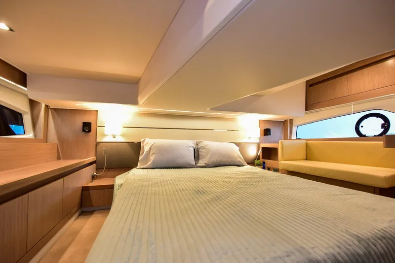 Slide: The Image of Luxurious interior of 2022 Sealine C430 yacht with cozy bed and modern design. - 48