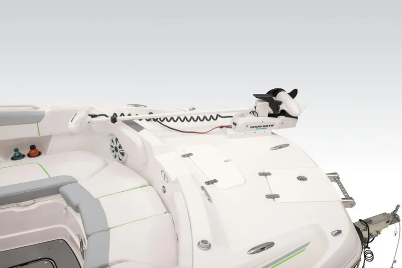 Slide: The Image of 2020 Tahoe 2150 CC boat deck with mounted trolling motor and seating area. - 28