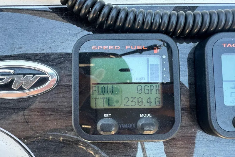 Slide: The Image of Close-up of a 2015 Grady-White Freedom 192 boat's speed and fuel gauge display. - 5