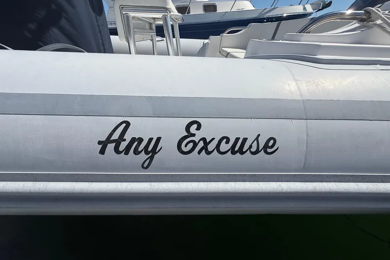 Slide: The Image of 2020 AB Inflatables Oceanus 21 VST boat with "Any Excuse" text on the side. - 3