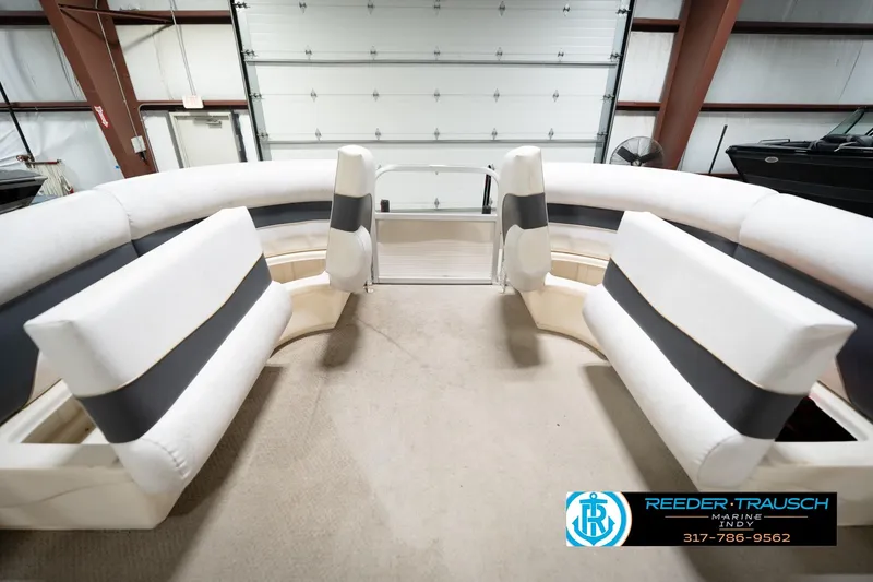 Slide: The Image of Interior of 2008 Misty Harbor 2085CR pontoon boat with white seating. - 22