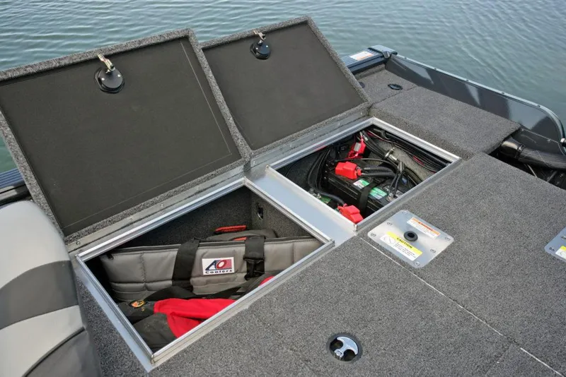 Slide: The Image of Manufacturer Provided Image: 2021 Lund 2075 Pro-V Bass boat storage compartments and battery area. - 26