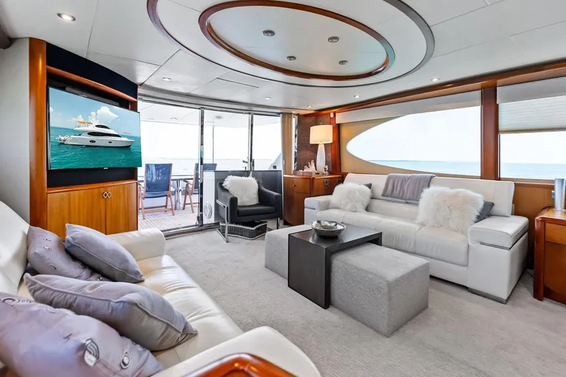 Slide: The Image of Luxurious 2006 Lazzara Skylounge yacht interior with elegant seating and ocean view. - 27