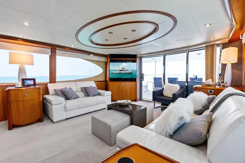 Slide: The Image of Luxurious 2006 Lazzara Skylounge yacht interior with elegant seating and ocean view. - 3
