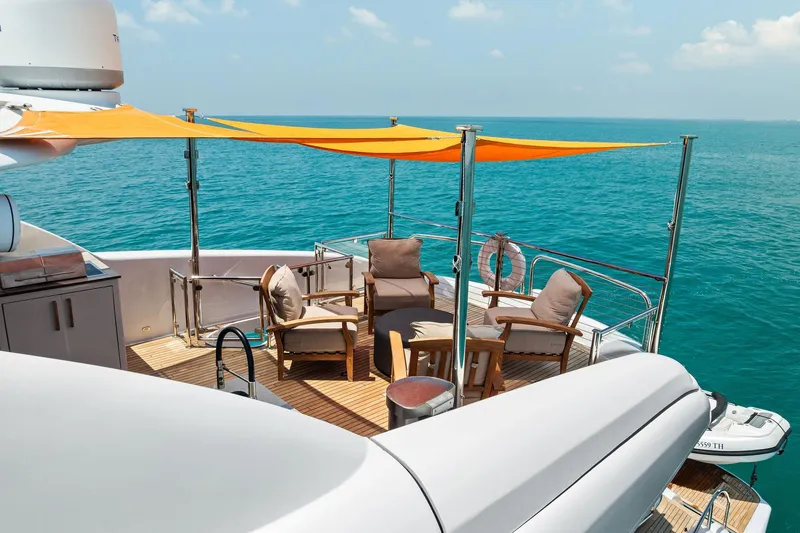 Slide: The Image of Luxurious 2006 Lazzara Skylounge yacht deck with seating, ocean view, and sunshade. - 39