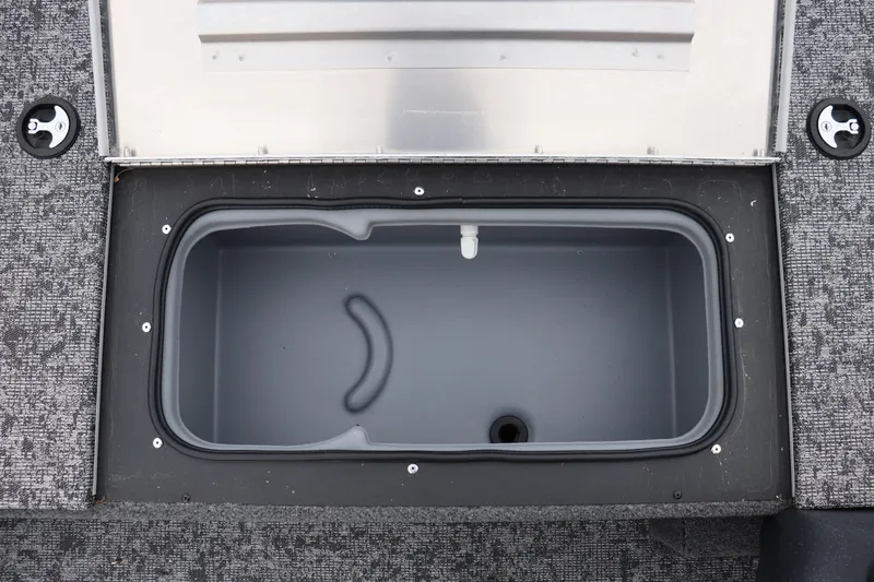 Slide: The Image of 2026 Tracker Pro Team 175 Crappie Edition livewell with open lid, showcasing interior design. - 5