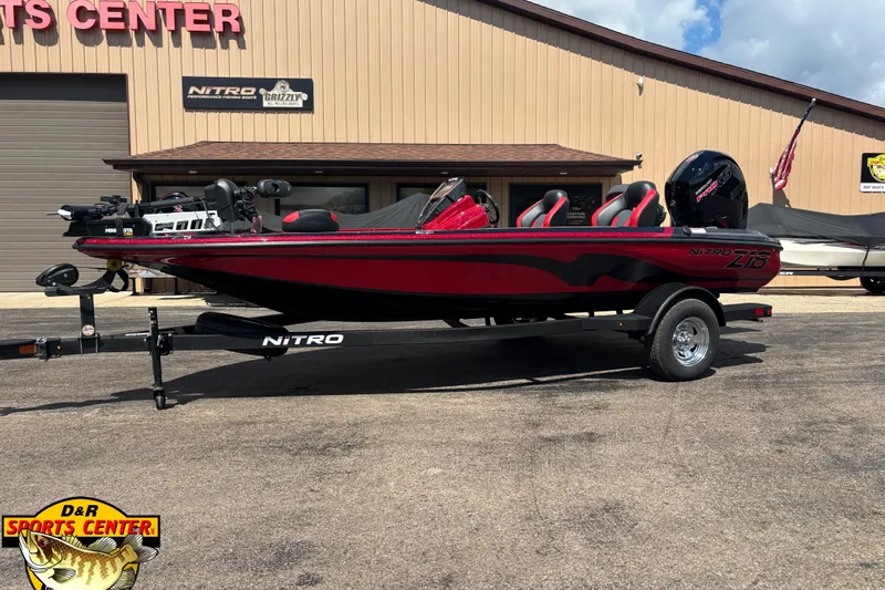 The Image of 2026 Nitro Z18 Pro boat in red, parked at D&R Sports Center. - 0