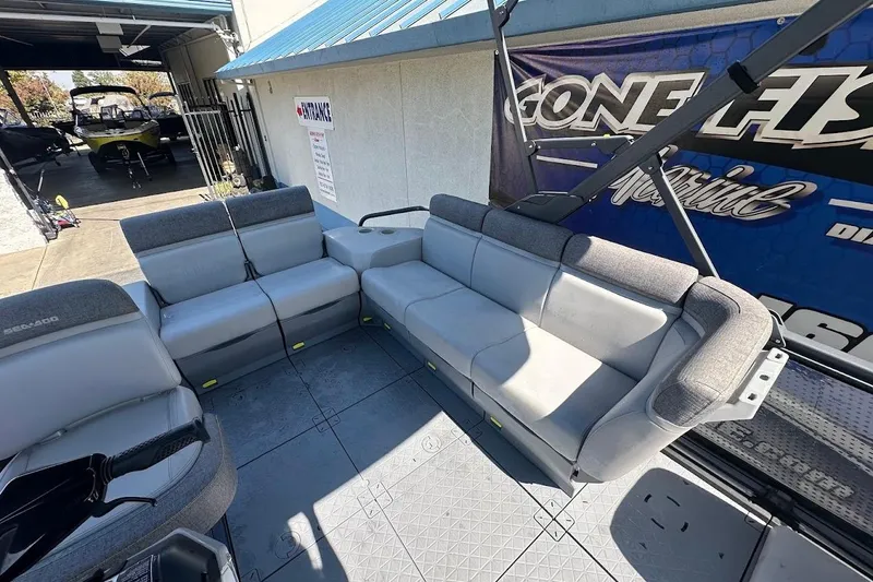 Slide: The Image of 2024 Sea-Doo Switch Sport 18 interior with spacious seating and modern design. - 12