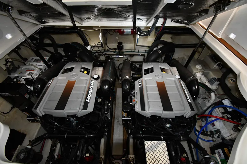 Slide: The Image of Engine room of 2008 Sea Ray 340 Sundancer with twin Horizon engines. - 51