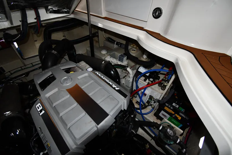 Slide: The Image of Engine compartment of 2008 Sea Ray 340 Sundancer with Horizon 8.1 engine. - 53