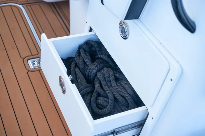 Slide: The Image of Open drawer with black rope on 2020 Midnight Express 37' Open boat. - 14