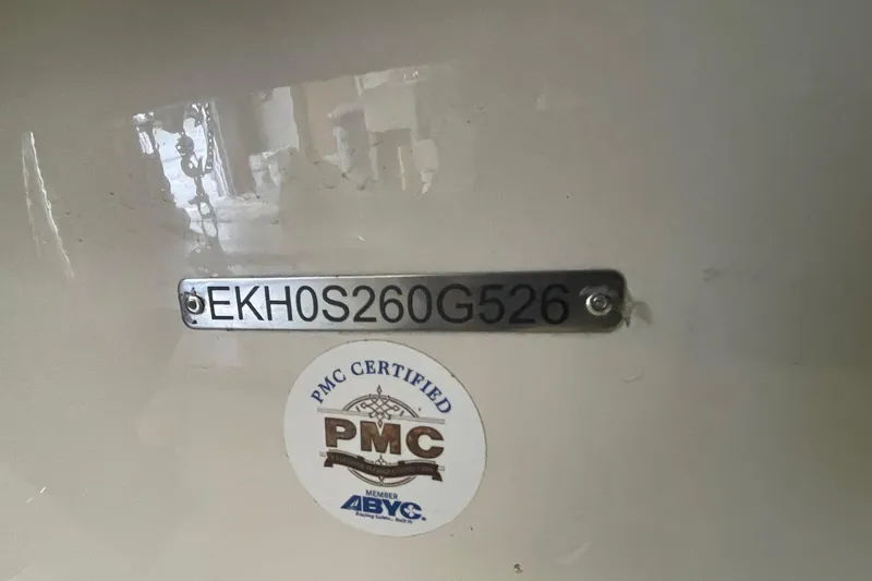 Slide: The Image of 2026 Carolina Skiff E18 JVX CC with PMC certification and serial number plate. - 9