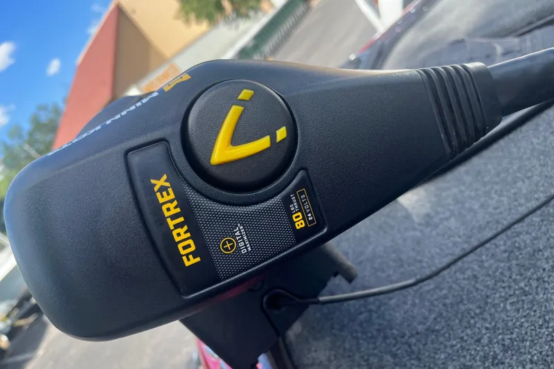 Slide: The Image of Trolling motor head with Fortrex branding on a 2019 Nitro Z18 boat. - 3