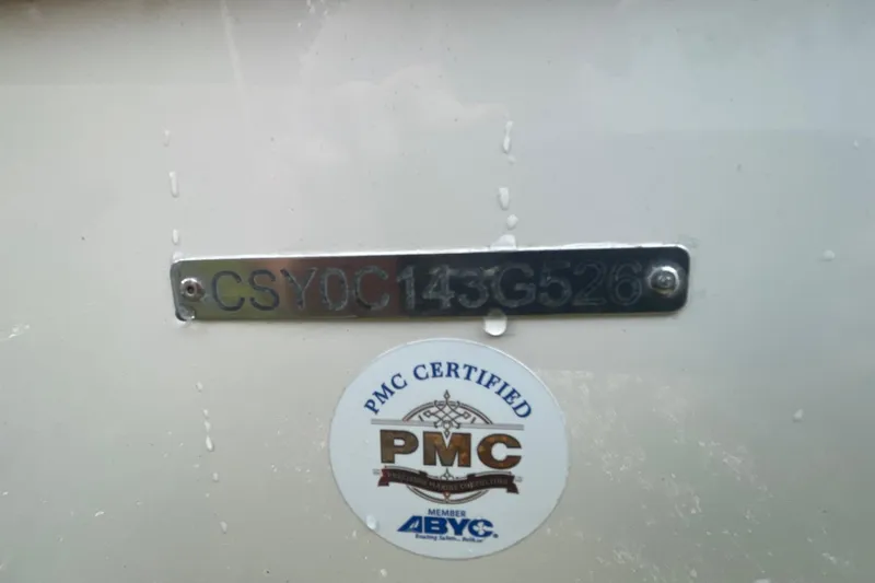 Slide: The Image of 2026 Carolina Skiff 22 Ultra Elite with PMC certification and serial number plate. - 18