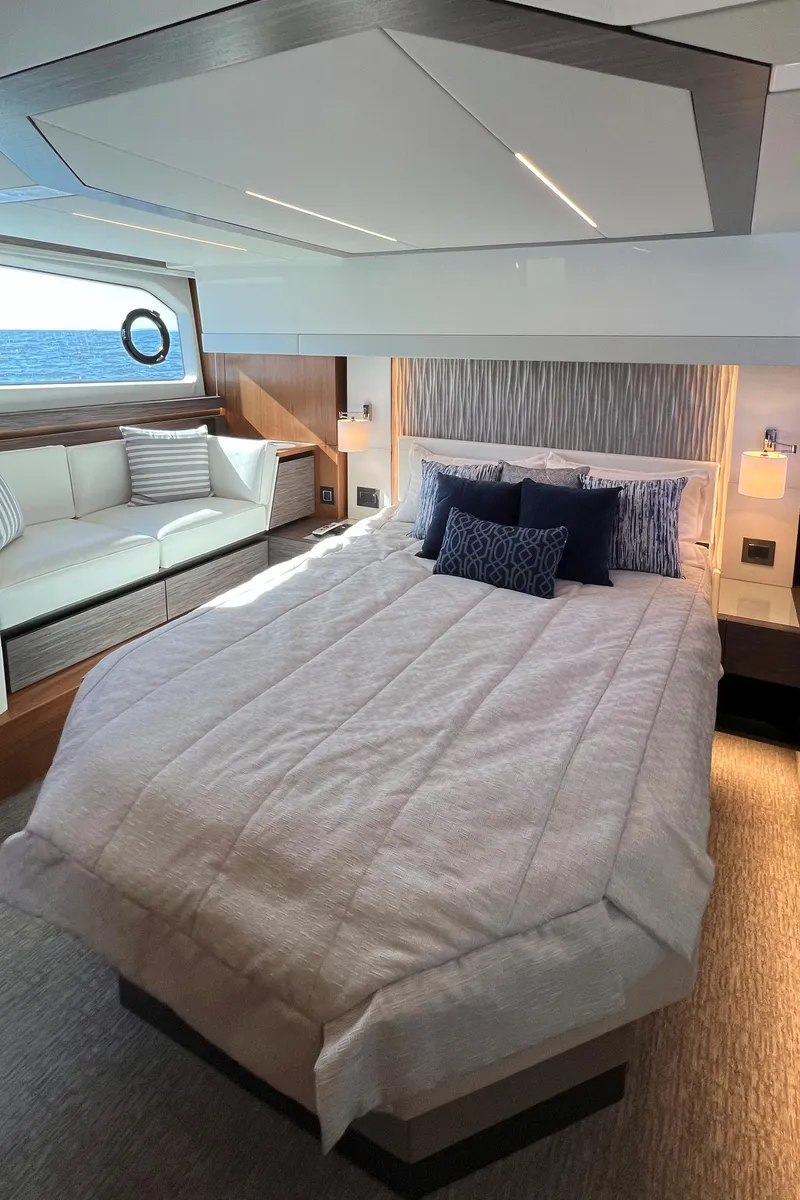 Slide: The Image of Luxurious bedroom interior of 2021 Tiara Yachts C49 Coupe with ocean view. - 37