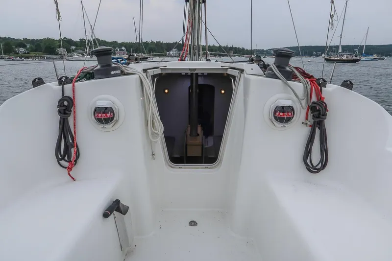 Slide: The Image of Cockpit view of 2017 Jeanneau SunFast 3200 sailboat with ropes and winches. - 26
