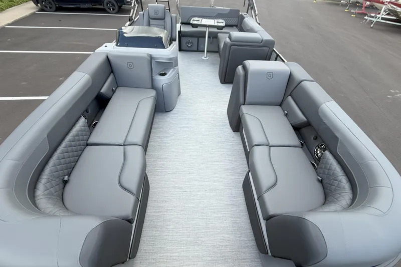 Slide: The Image of 2026 Godfrey SWEETWATER 2286 SFL pontoon boat with luxurious gray seating and spacious layout. - 9