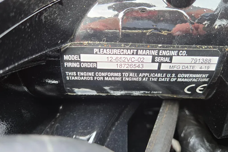 Slide: The Image of Label on Pleasurecraft Marine Engine, model 12-652VC-02, serial 791388, manufactured April 2019. - 48