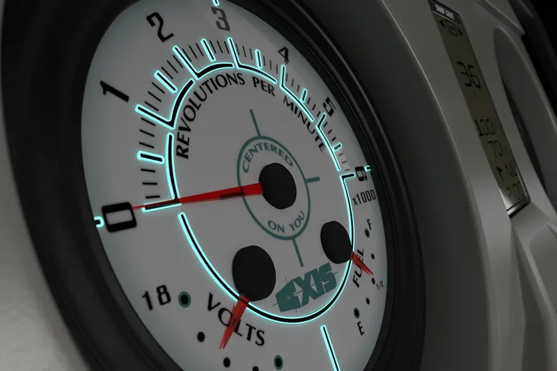 Slide: The Image of Manufacturer Provided Image: Close-up of 2019 Axis T23 boat tachometer displaying RPM and voltage. - 52