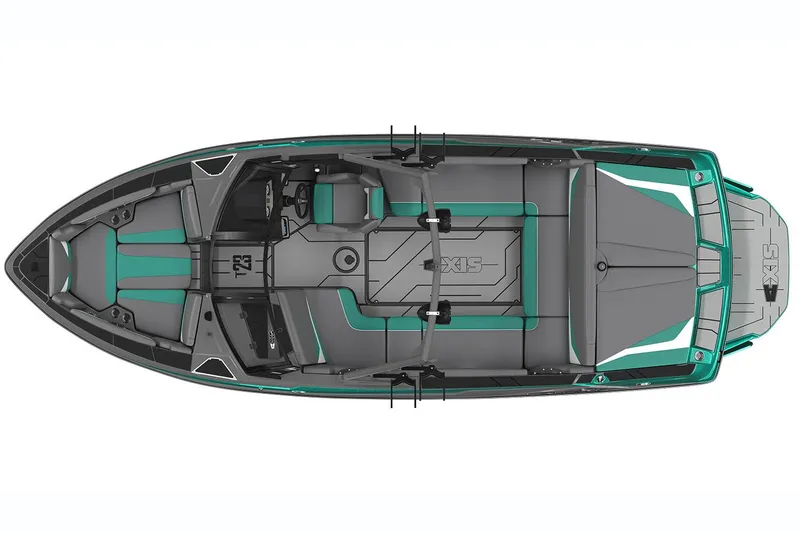 Slide: The Image of Manufacturer Provided Image: Top view of a 2019 Axis T23 boat with teal and gray interior. - 54