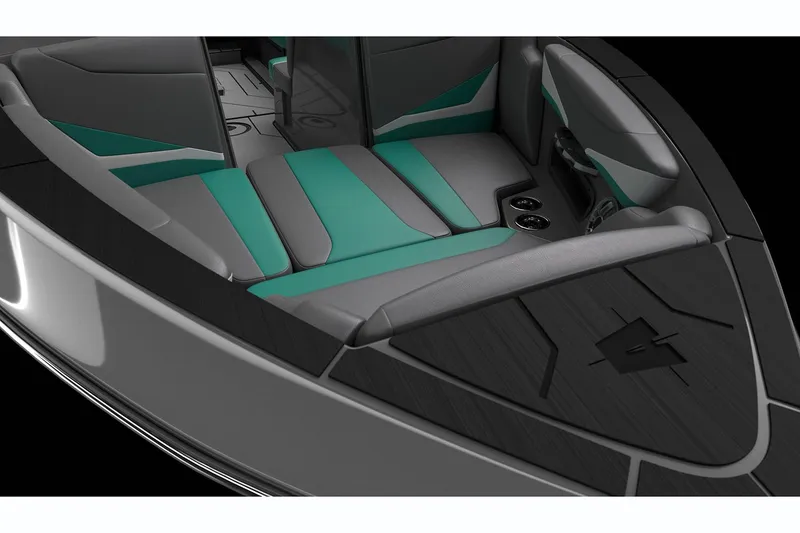 Slide: The Image of Manufacturer Provided Image: 2019 Axis T23 boat interior with teal and gray seating. - 57